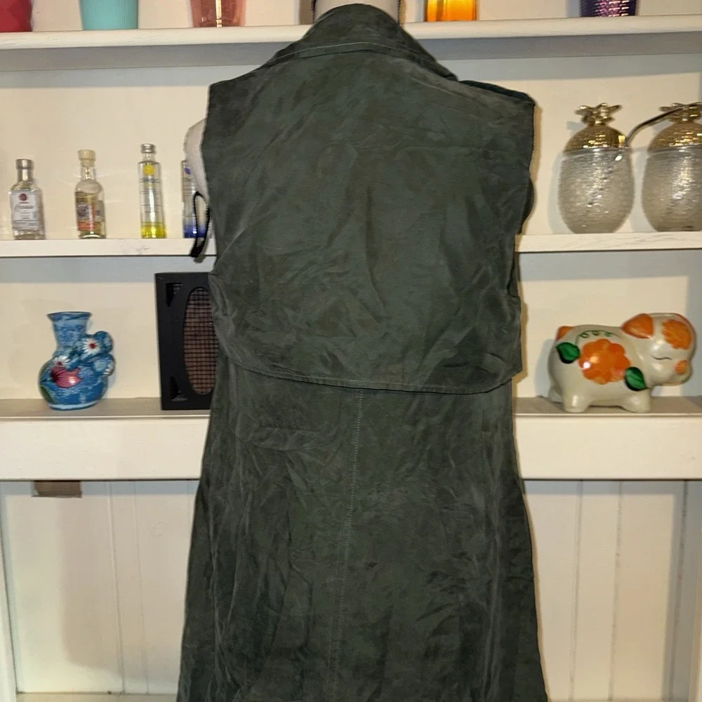 Club Monaco Green Sleeveless Open Front Long Vest Coat Women's XS